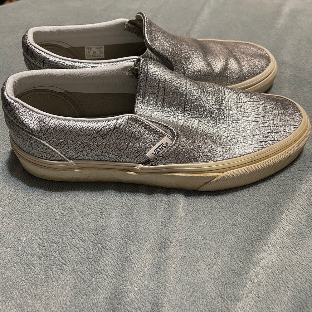 Vans Metallic Silver Slip-On Shoes